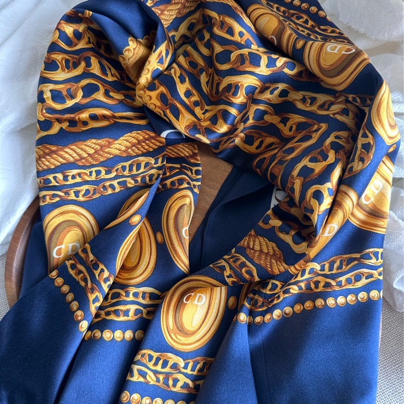 Vintage Christian Dior 深藍拼金絲巾-2