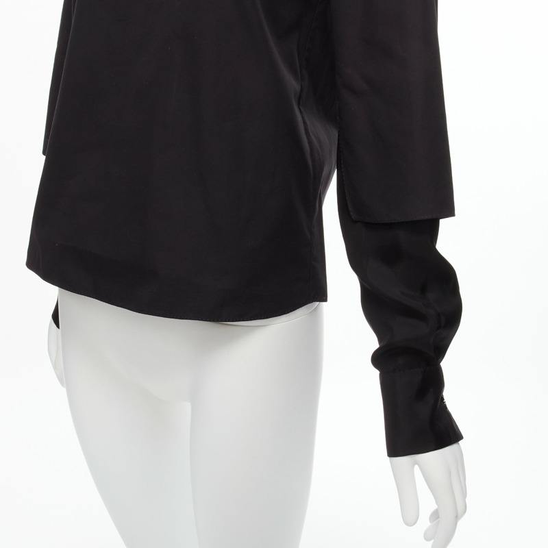 new MARNI black cotton layered sleeves minimal crew neck blouse top FR36 S-1