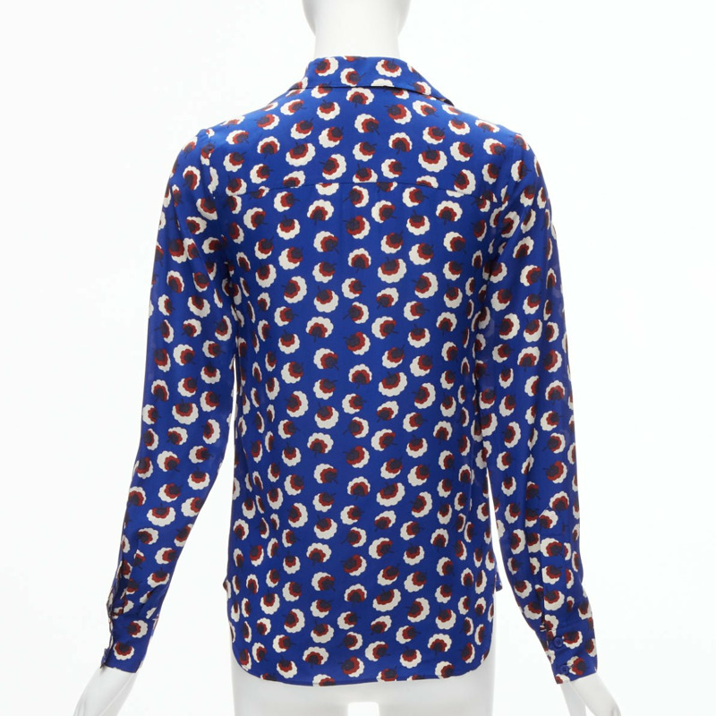STELLA MCCARTNEY 2014 100% silk blue red white floral print bishop sleeve shirt IT36 S-4