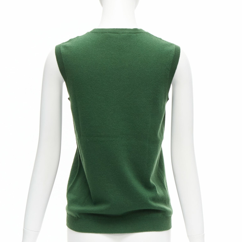 JIL SANDER 100% cashmere forest green crew neck sleeveless sweater vest FR34 XS-4