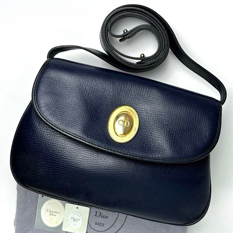 Dior 皮革金橢圓logo斜背包單肩包|黑金配 經典必收 ✦fufu style精品✦ 質感Miss Dior|Vintage入門首選 斜背包 單肩包-5