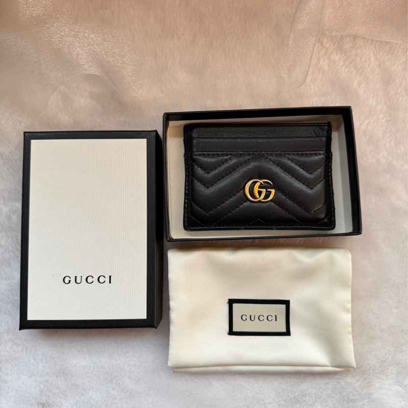 GUCCI GG Marmont 卡夾 卡包 黑金色-31