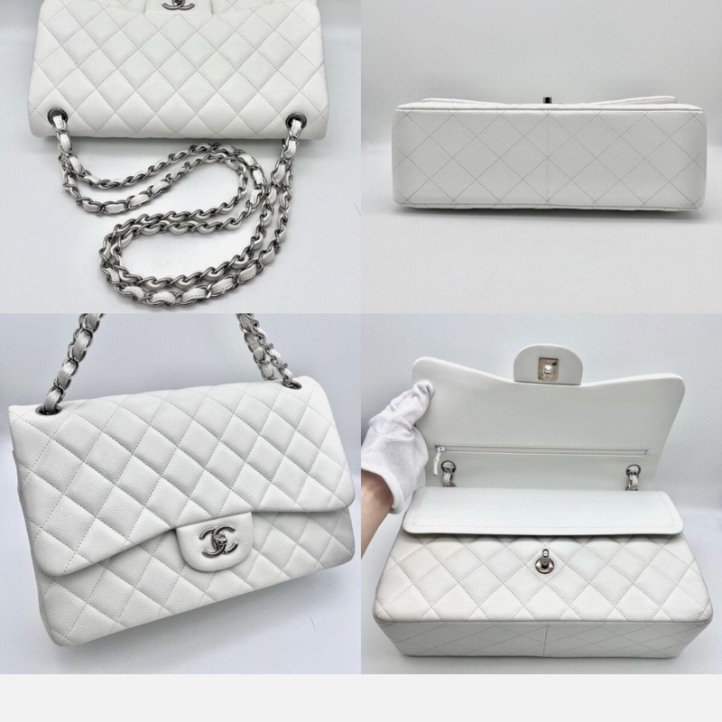 Chanel classic flap 30 white 白色粒紋小牛皮大號手袋-4