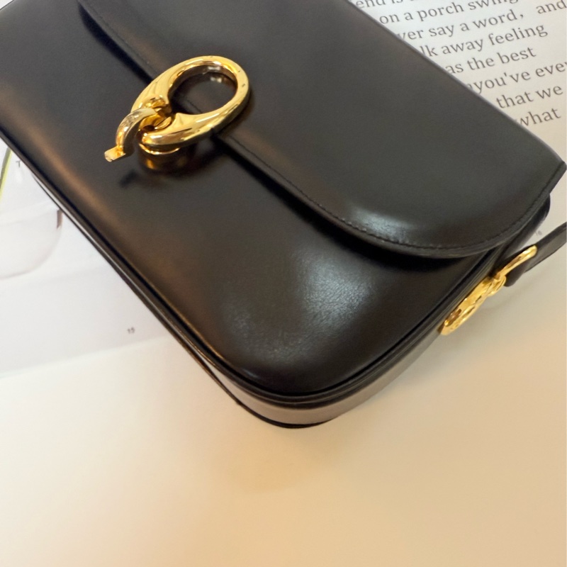 【CELINE|vintage 黑金水滴釦 box 郵差包】-5