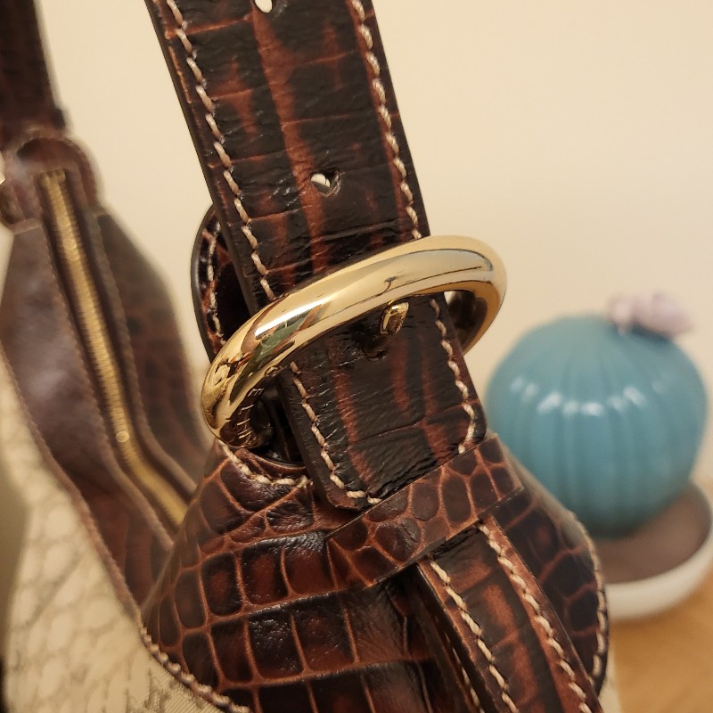 【Celine 】😍😍鱷魚壓紋緹花肩背包~【99新】-3