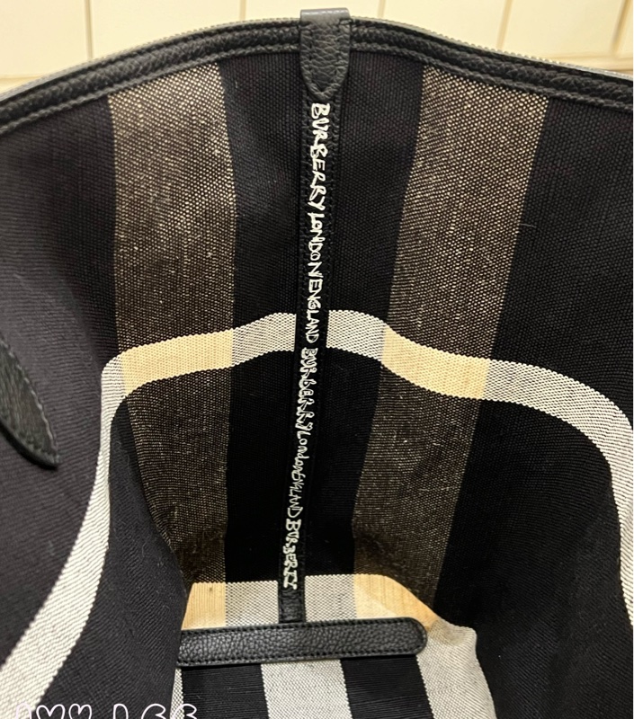 BURBERRY 巴寶莉 大LOGO棉麻格紋 塗鴉雙面使用 塗層帆布 托特包 手提包 二手精品-4