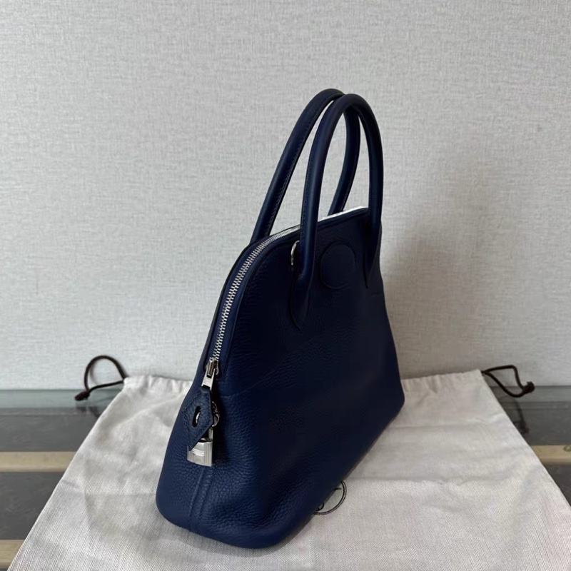 HERMES/愛馬仕普魯士藍銀扣保齡球31手提單肩斜挎包-1