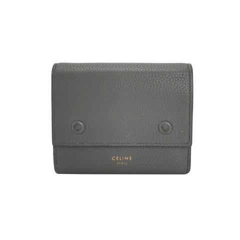 Celine粗用不心疼【Celine 牛皮純色荔枝紋金字Logo按扣翻蓋短夾】