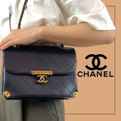 Chanel 稀有藍金古巴郵差包｜絕美少見 卡標皆在 ✦fufu style精品✦ 二手香香包｜Vintage入門首選 斜背包｜手提包｜單肩包 《近9.2新》