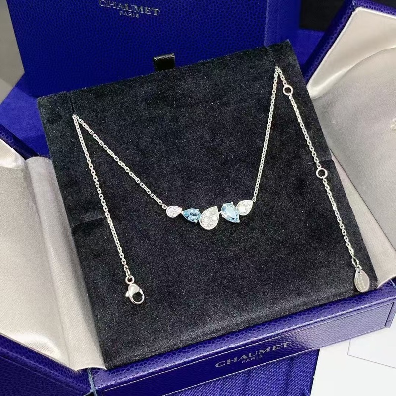 Chaumet 尚美巴黎Josephine 約瑟芬 星圓白鷺項鍊,鑲嵌2顆 0.72 克拉水滴形海藍寶石。總長 45cm 三節可調節,2021年購入-0
