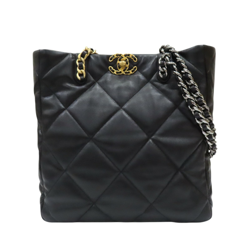 黑色 菱格紋羊皮 CHANEL 19 托特包 肩背包 AS3519-0
