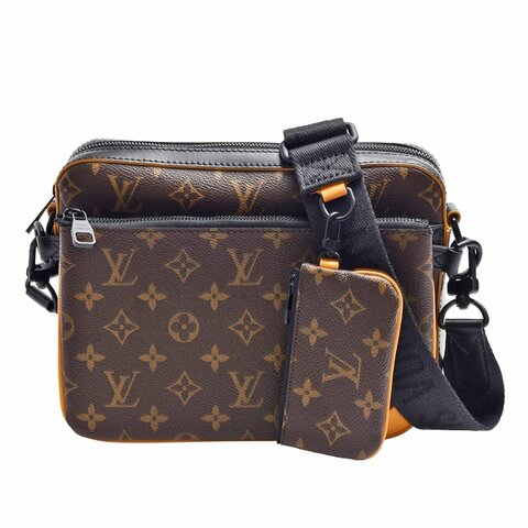 正品-LV經典Trio系列Monogram印花帆布斜背郵差包(黑色)
