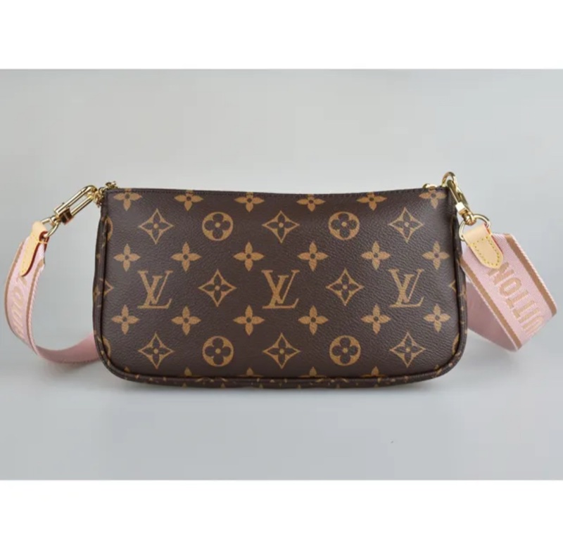 Louis Vuitton 路易威登 經典MONOGRAM花紋三合一麻將包斜背包(棕褐x粉紅)-4