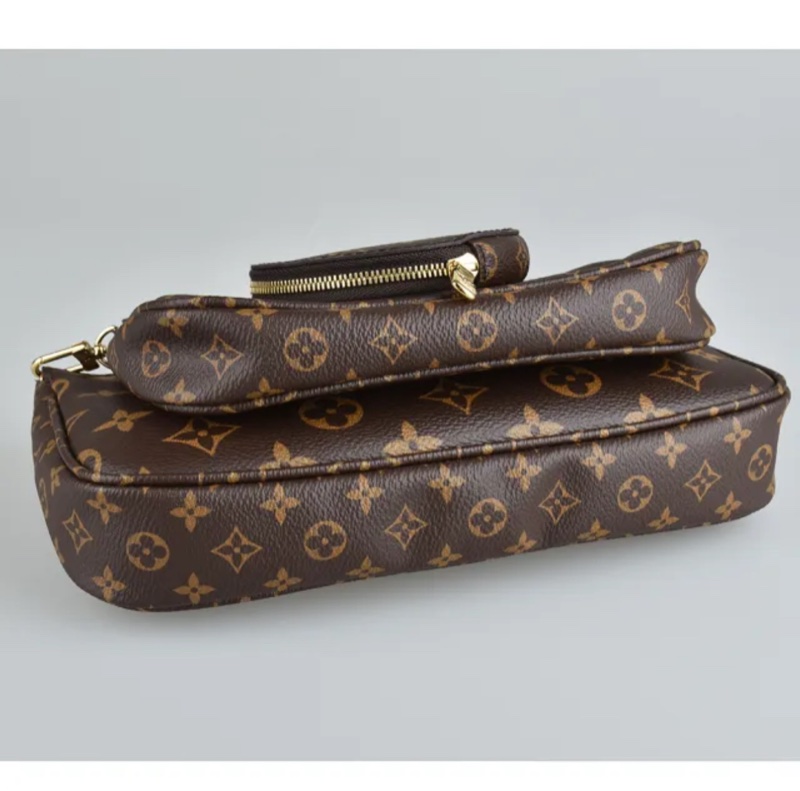 Louis Vuitton 路易威登 經典MONOGRAM花紋三合一麻將包斜背包(棕褐x粉紅)-7