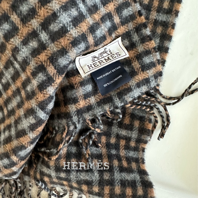 全新 Hermes 愛馬仕cashmere 格紋圍巾-8