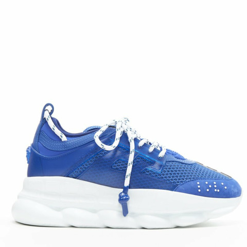 new VERSACE Chain Reaction Bluette 2 white mesh suede chunky sneaker EU39 US6