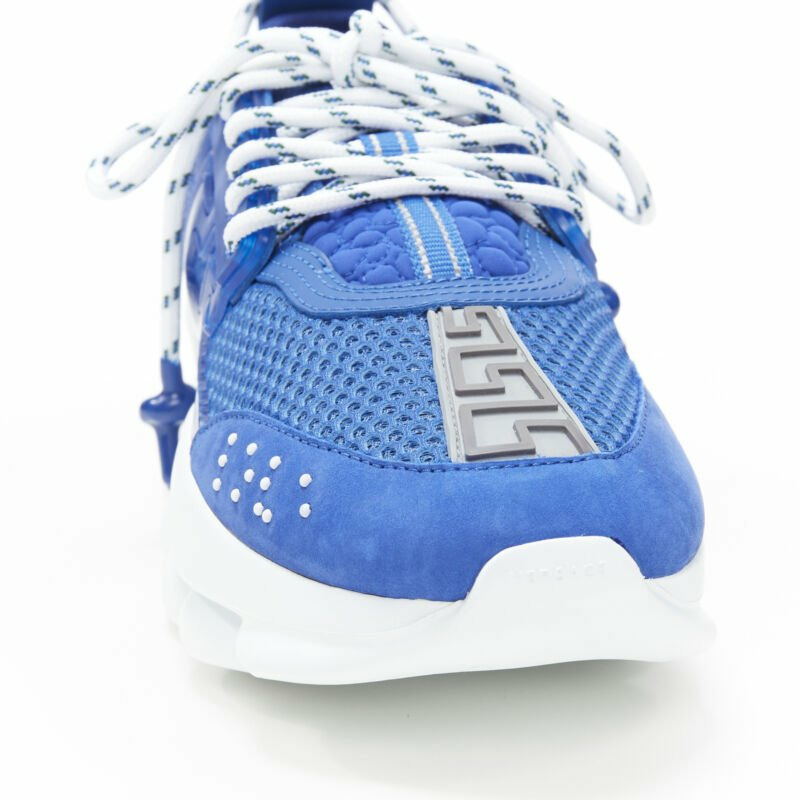 new VERSACE Chain Reaction Bluette 2 white mesh suede chunky sneaker EU39 US6-7
