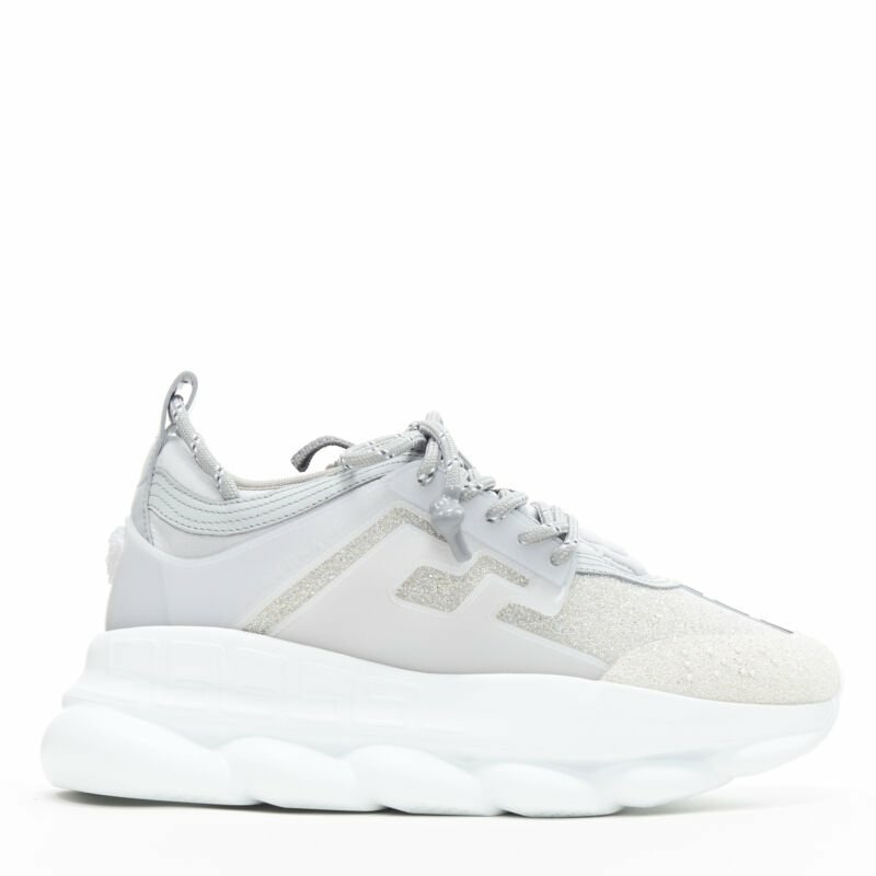 new VERSACE Chain Reaction Reflective Silver Crystal Rhinestone sneaker EU42 US9-1