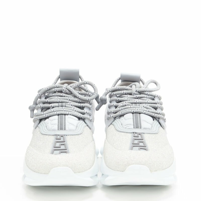 new VERSACE Chain Reaction Reflective Silver Crystal Rhinestone sneaker EU38 US5-3