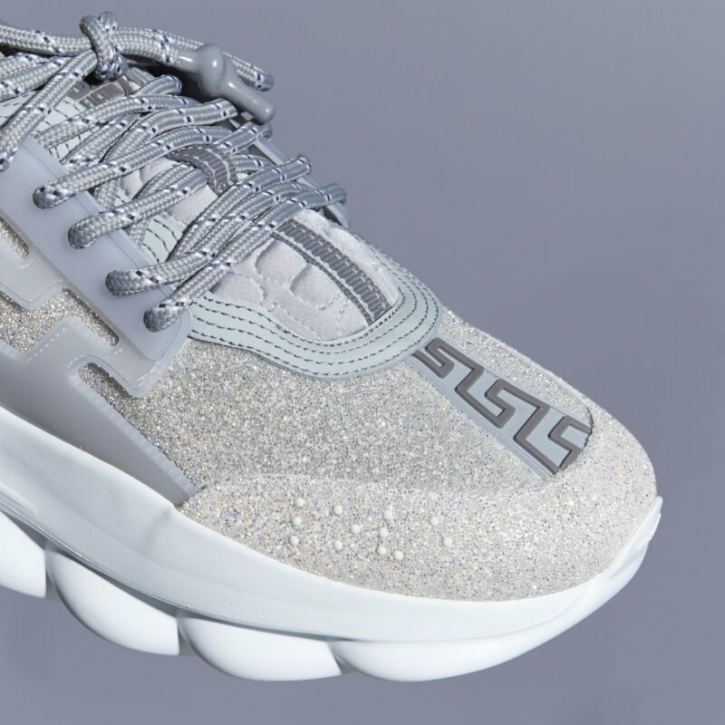 new VERSACE Chain Reaction Reflective Silver Crystal Rhinestone sneaker EU40 US7-7
