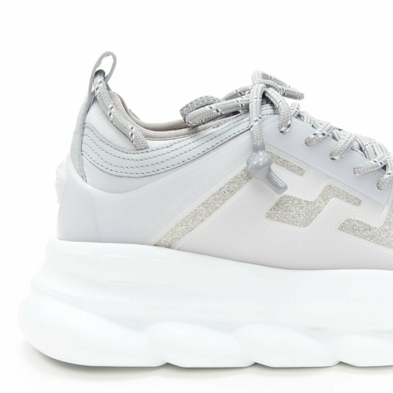 new VERSACE Chain Reaction Reflective Silver Crystal Rhinestone sneaker EU40 US7-8