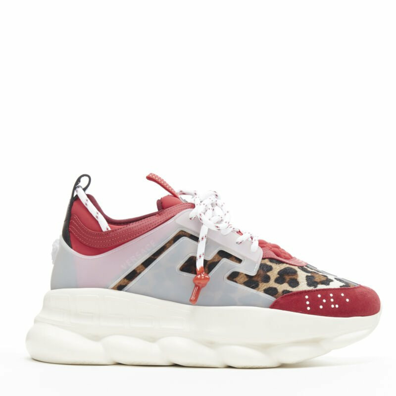 new VERSACE Chain Reaction Red Wild Leopard low chunky sneaker EU38 US5-0