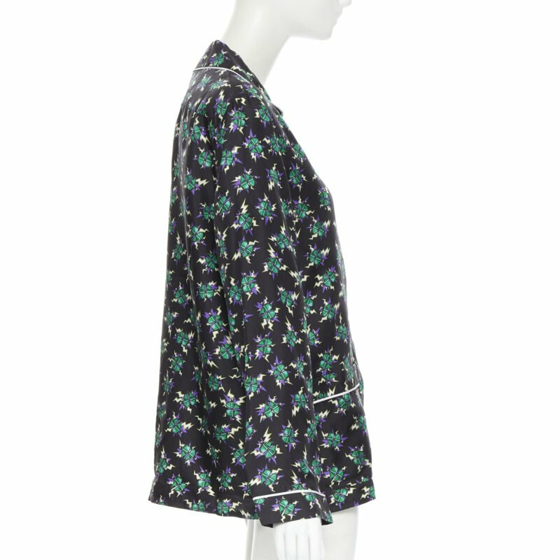 new PRADA 2019 Frankenstein Micro Heart black print 100% silk pyjama shirt top S-3