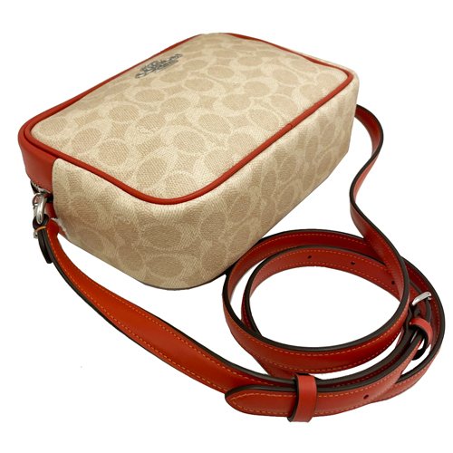 【全新】COACH C LOGO斜背相機包(卡其/橘)-3