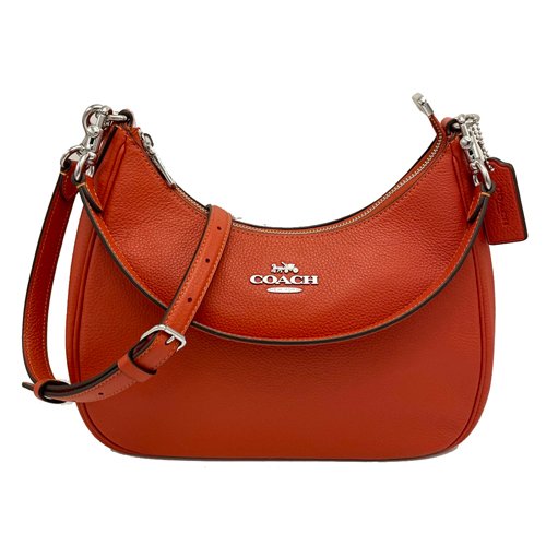 【全新】COACH 素面牛皮肩斜背兩用馬鞍包(赤茶橘)-0