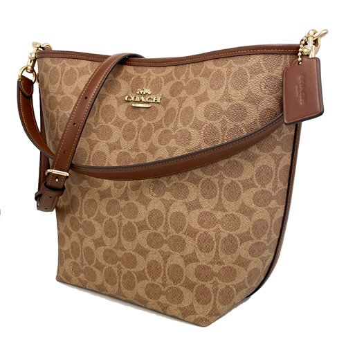 【全新】COACH 新款C LOGO肩背斜背兩用水桶包(大款-焦糖)-1
