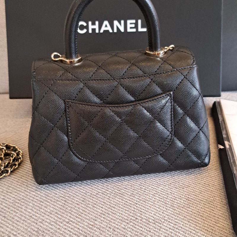 Chanel 香奈兒 coco handle mini 黑色荔枝皮*金logo芯片款-1