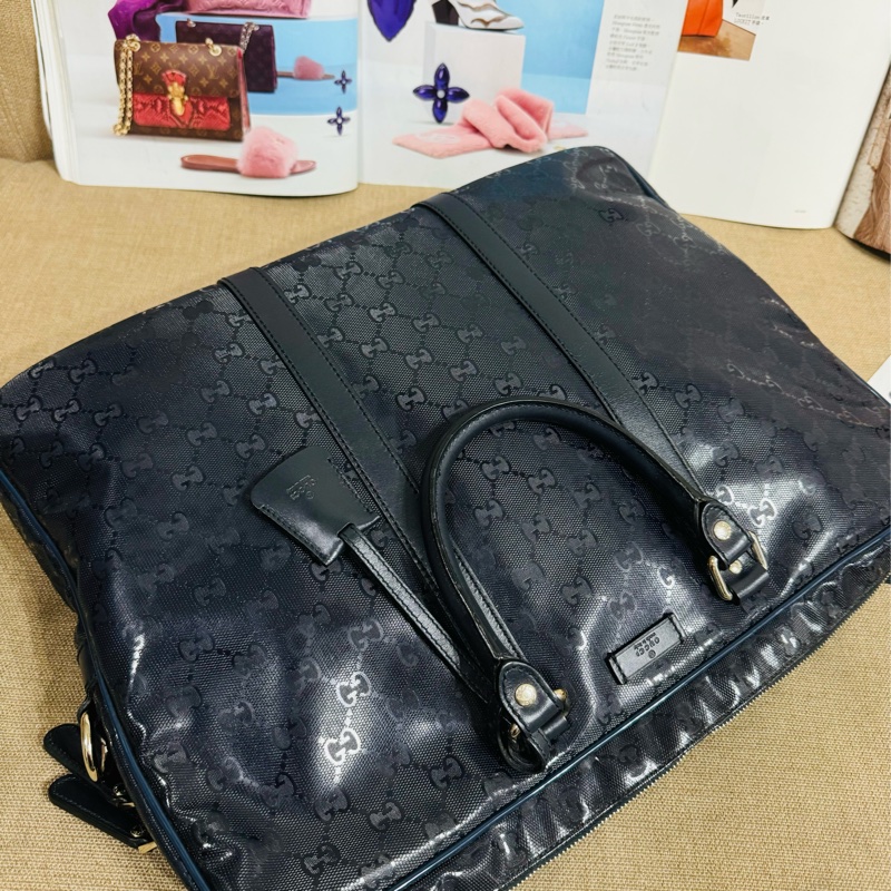 ✨售 二手真品 GUCCI 古馳深藍 水晶皮logo款公事包 防水 耐摩-26
