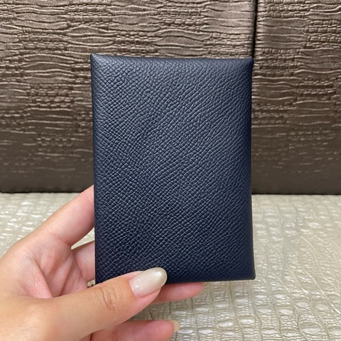 Hermes 深藍Epsom銀釦Calvi Duo 零錢卡包