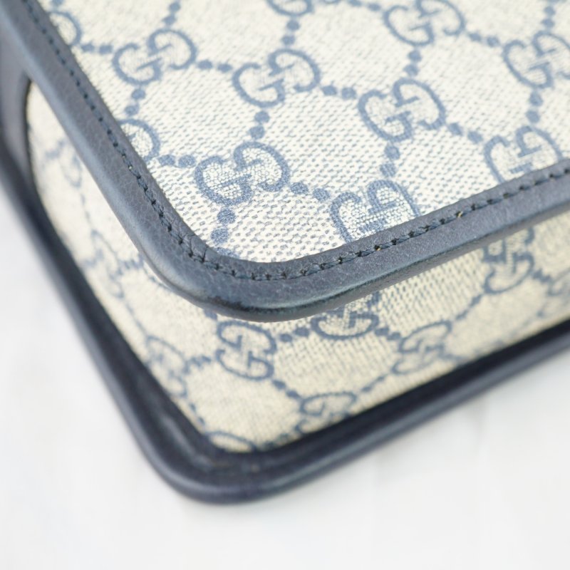 Gucci 658572 INTERLOCKING G 帆布迷你斜背包(藍黑色)(附購證)-8