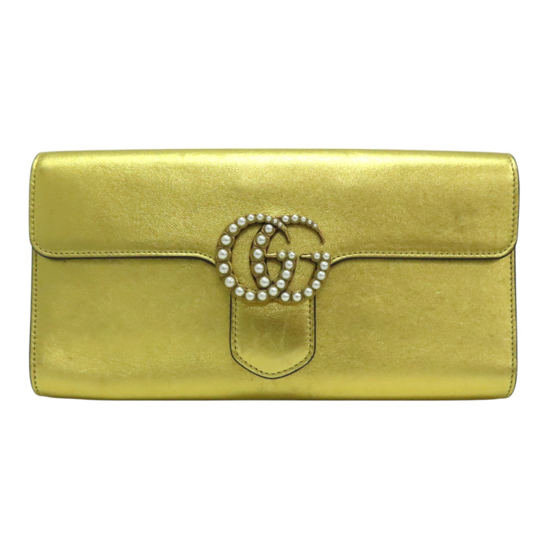金色 皮革 PEARLY GG MARMONT CLUTCH 手拿包 455600-0
