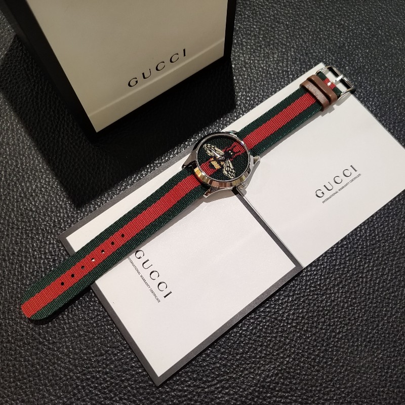 GUCCI YA1264060 BEE NATO 38mm 古馳 蜜蜂 綠紅綠 織帶 錶帶 不銹鋼 錶 手錶 全新-1