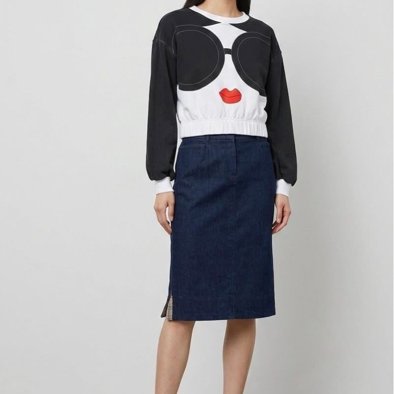 BURBERRY  倫敦 皮革字母牛仔裙（內格紋）-9