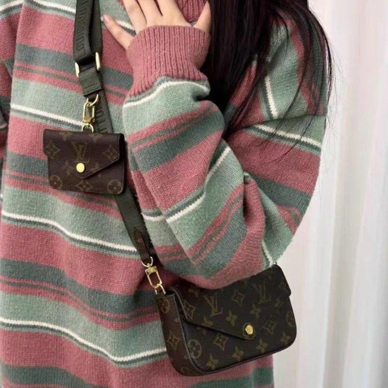 Lv felicie strap老花三合一 綠肩帶斜背包,20年17×9.6×3.5cm,99新配件塵袋-0