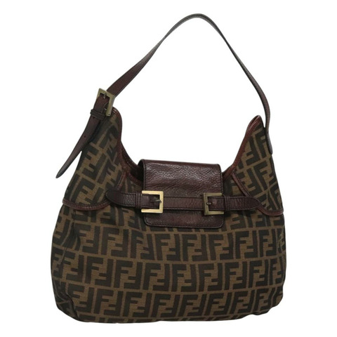 FENDI Zucca 帆布單肩包 黑棕色 正品 BD1699