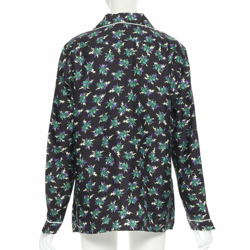 new PRADA 2019 Frankenstein Micro Heart black print 100% silk pyjama shirt top M-4