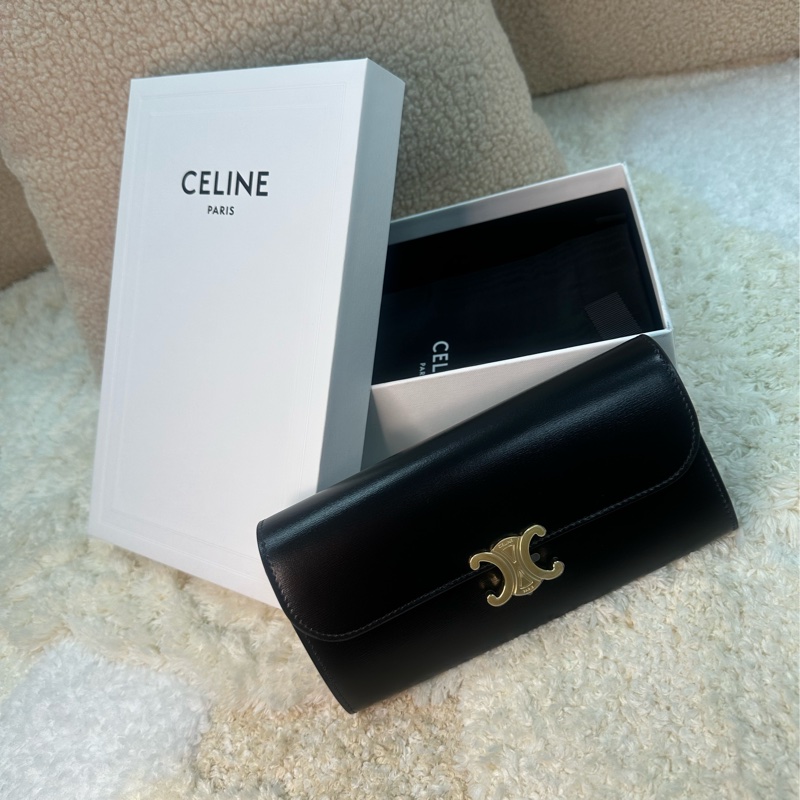 全新‼️Celine Large Flap Triomphe Wallet 長錢包 黑色 金扣 凱旋門 10E313-0
