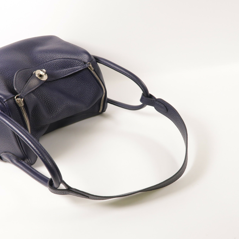 HERMES Clemence皮革銀扣Lindy 30肩背袋Bleu Nuit-8