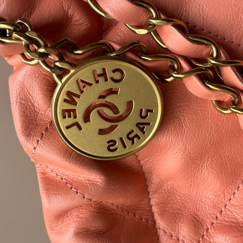 ::CHANEL:: AS3260珊瑚粉牛皮金LOGO金鍊22BAG 小型肩背鍊包-4