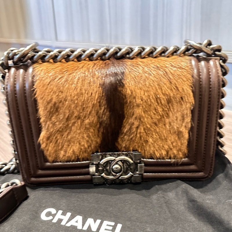 Chanel boy mini 復古銀鏈馬毛包-0