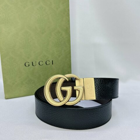 【GUCCI 雙G皮革翻轉扣頭雙面皮帶】