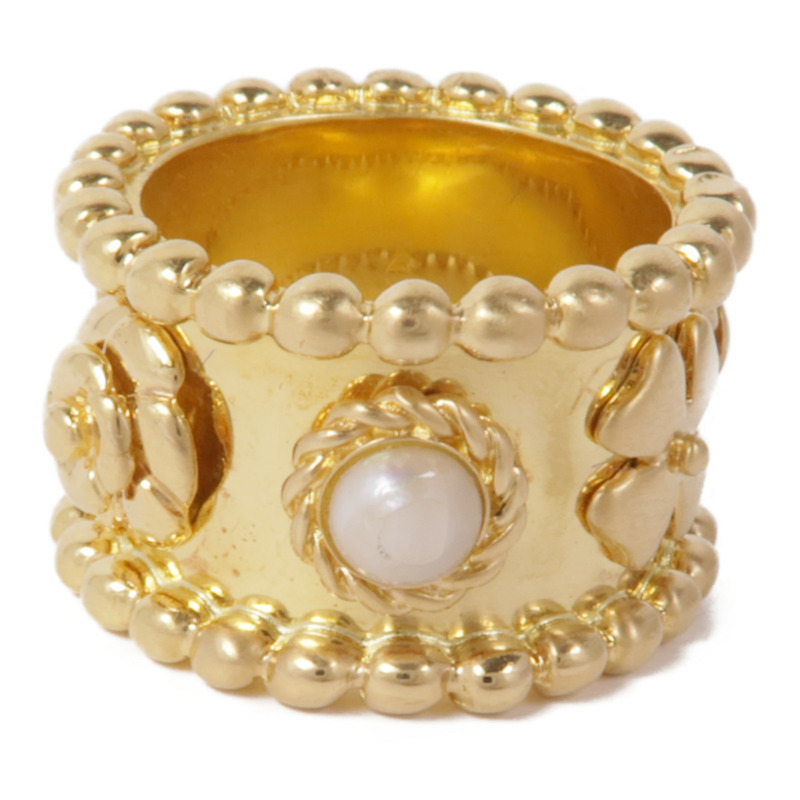 CHANEL 18K黃金Akoya Pearl Three Symbols Ring珍珠戒指US#5.25-1