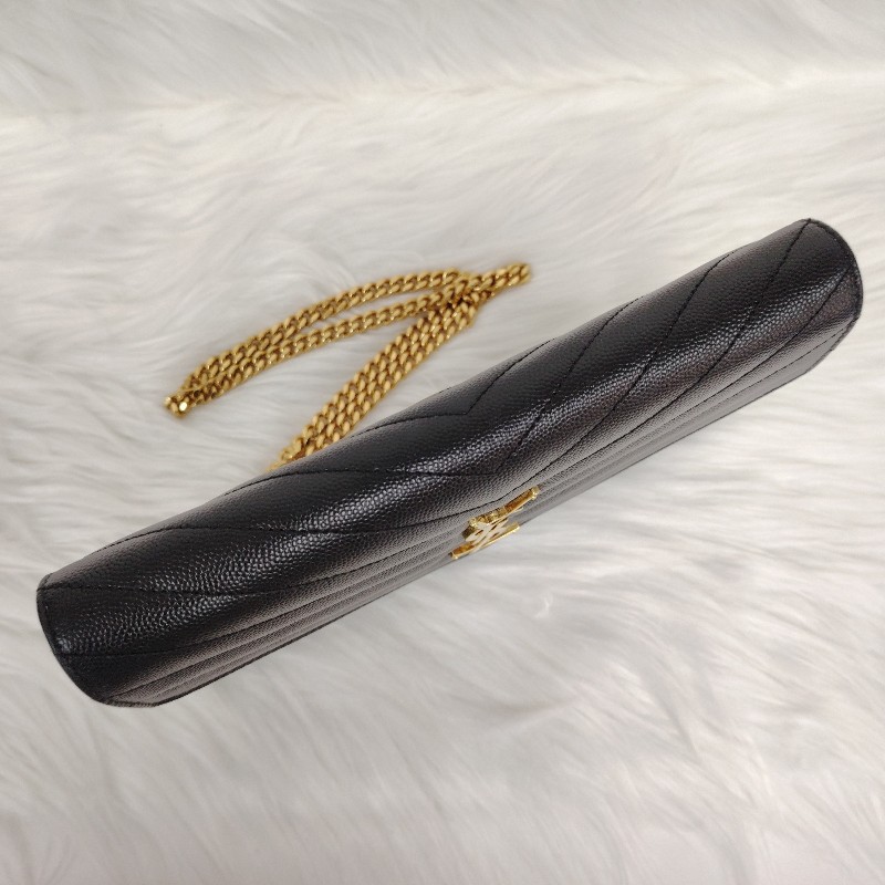 SAINT LAURENT LE Monogramme 黑色 紋 牛皮 信封包 金標-5