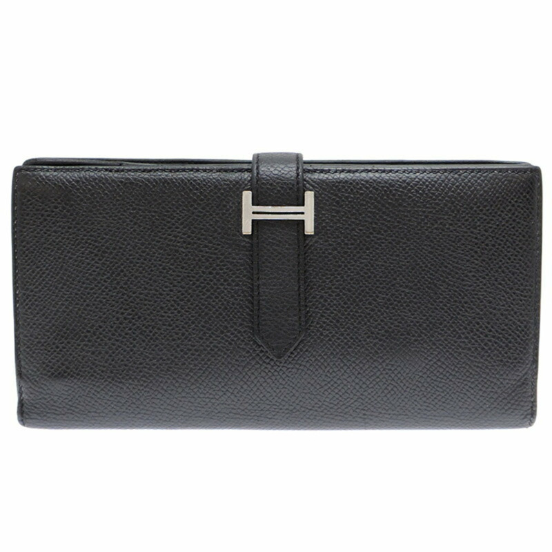 Hermes Bearn Souffle Y Stamp 女士/男士長皮夾 Veau Epsom 皮革 Noir(黑色)-0