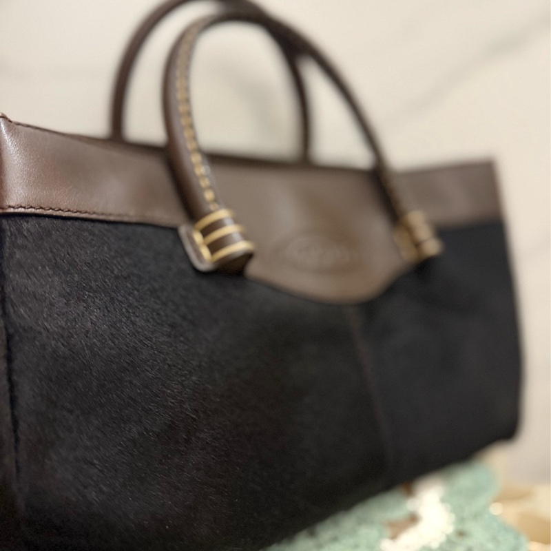 🌼 TOD'S 小馬| 皮革托特包手提包真皮棕色-9