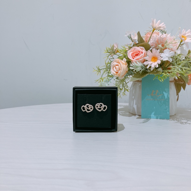 TK1645 Chanel 香奈兒雙心鑲水晶耳環CC Logo Double Hearts Earrings Crystal X GHW [New]-25